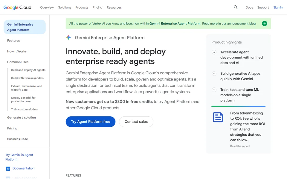 Gemini Enterprise Agent Platform - zrzut strony