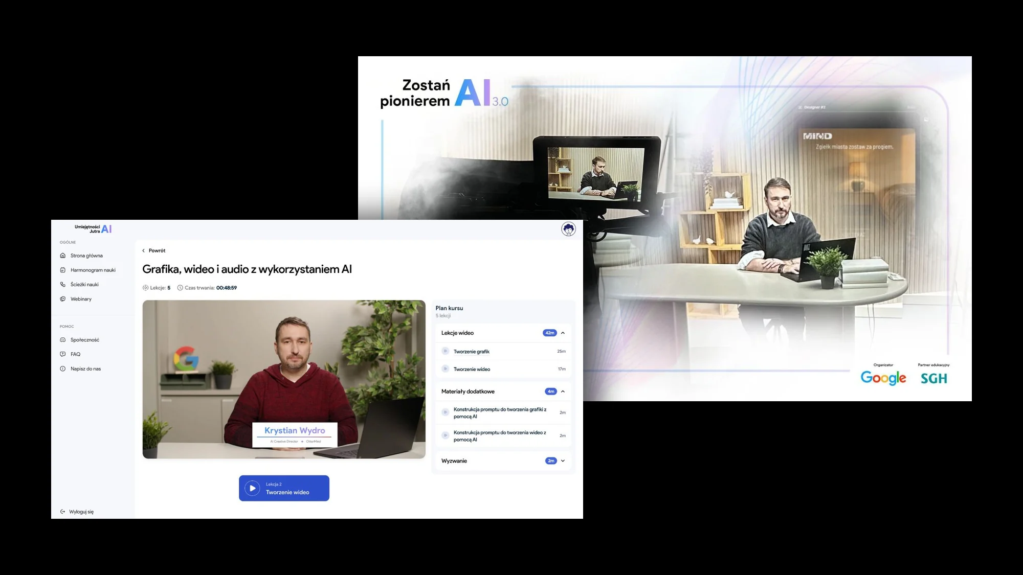 Umiejętności Jutra AI: platforma kursu z lekcją Krystiana Wydro i plan nagrania edycji „Zostań pionierem AI 3.0”