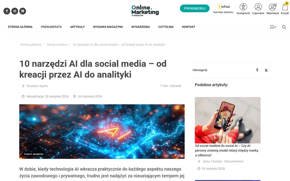 10 narzędzi AI dla social media